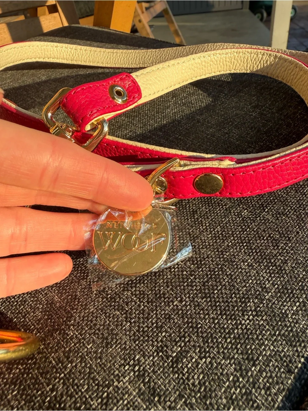 Luxury hand made dog collar and Italian leather handmade leash. Pink and gold